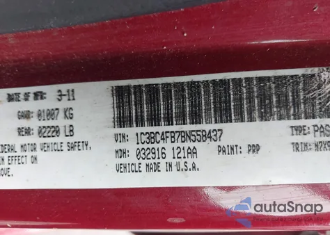 2011 Chrysler 200 Lx из США, поврежденный, VIN 1C3BC4FB7BN558437